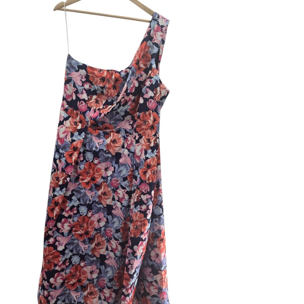 Marina Floral One Shoulder Formal Lined Taffeta Maxi Dress 3x